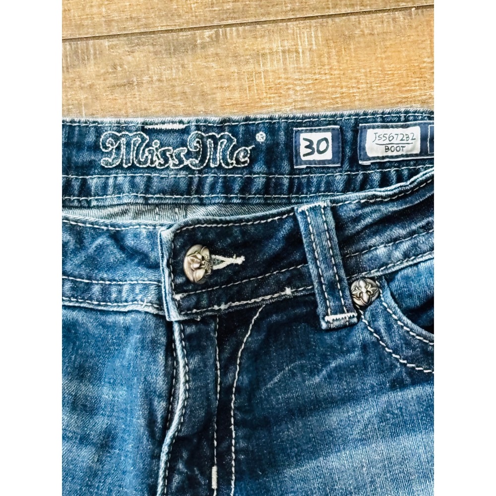 Miss Me JS5672B2 Bootcut Embellished Rhinestone Flap Pocket Jeans Blue Womens 30 - Picture 2 of 6